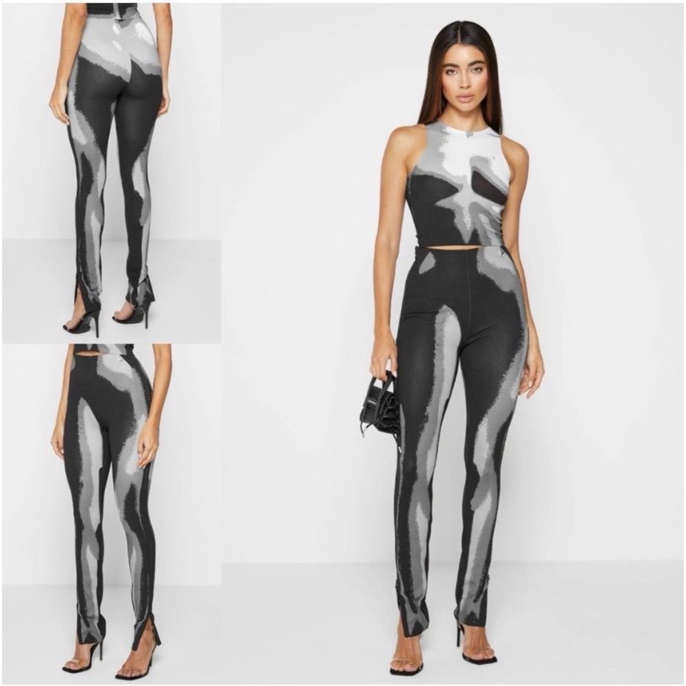 Maniere De Voir Black Grey Heat Map Print Split Hem Leggings Pants US 2